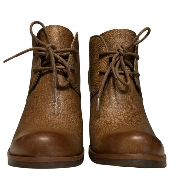 Kork Ease Roana Camel Tan Brown Leather Oxford Heeled Ankle Boot Lace Booties 7M - Picture 5 of 10